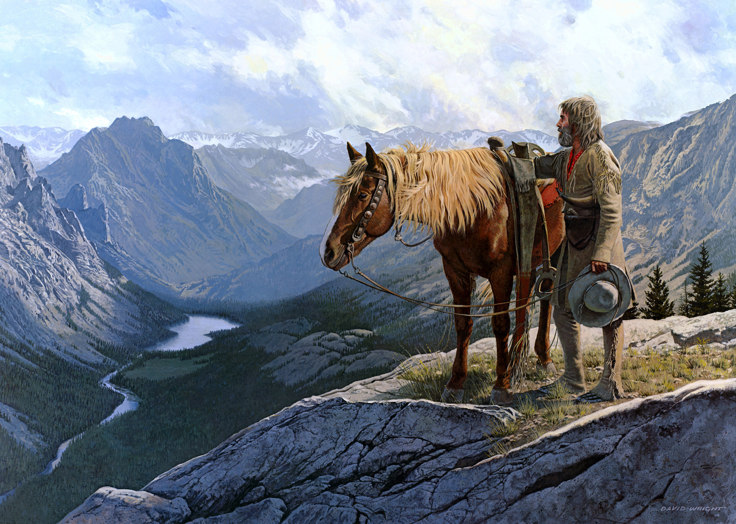 Благодаря компасу путники вышли. Дикий Запад Трапперы скалистых гор. Аслан Кармоков художник. Лошади в горах. Всадник в горах.