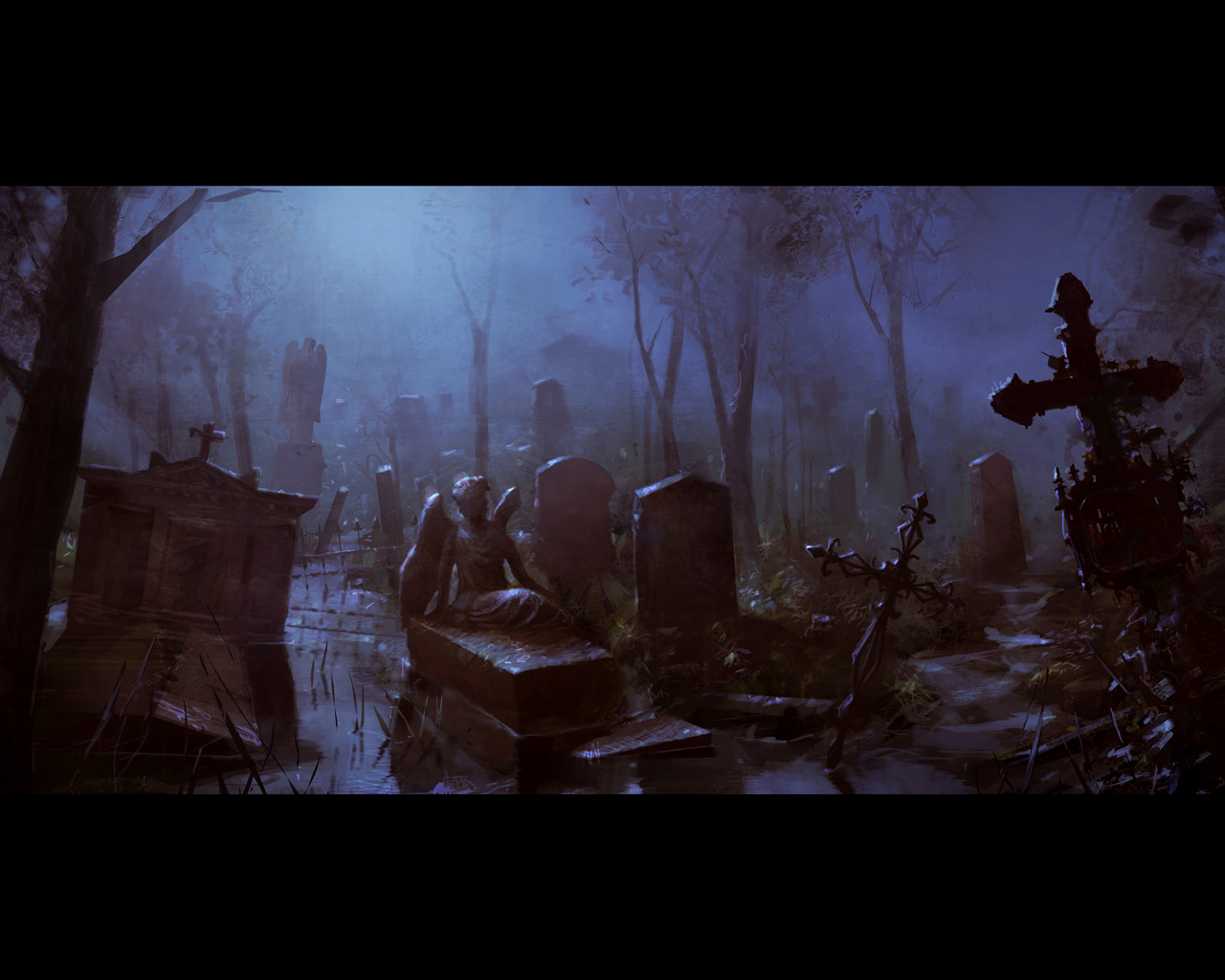 Bilder på skrivbordet griftegård Gotisk fantasi Fantasy gravgård Begravningsplats