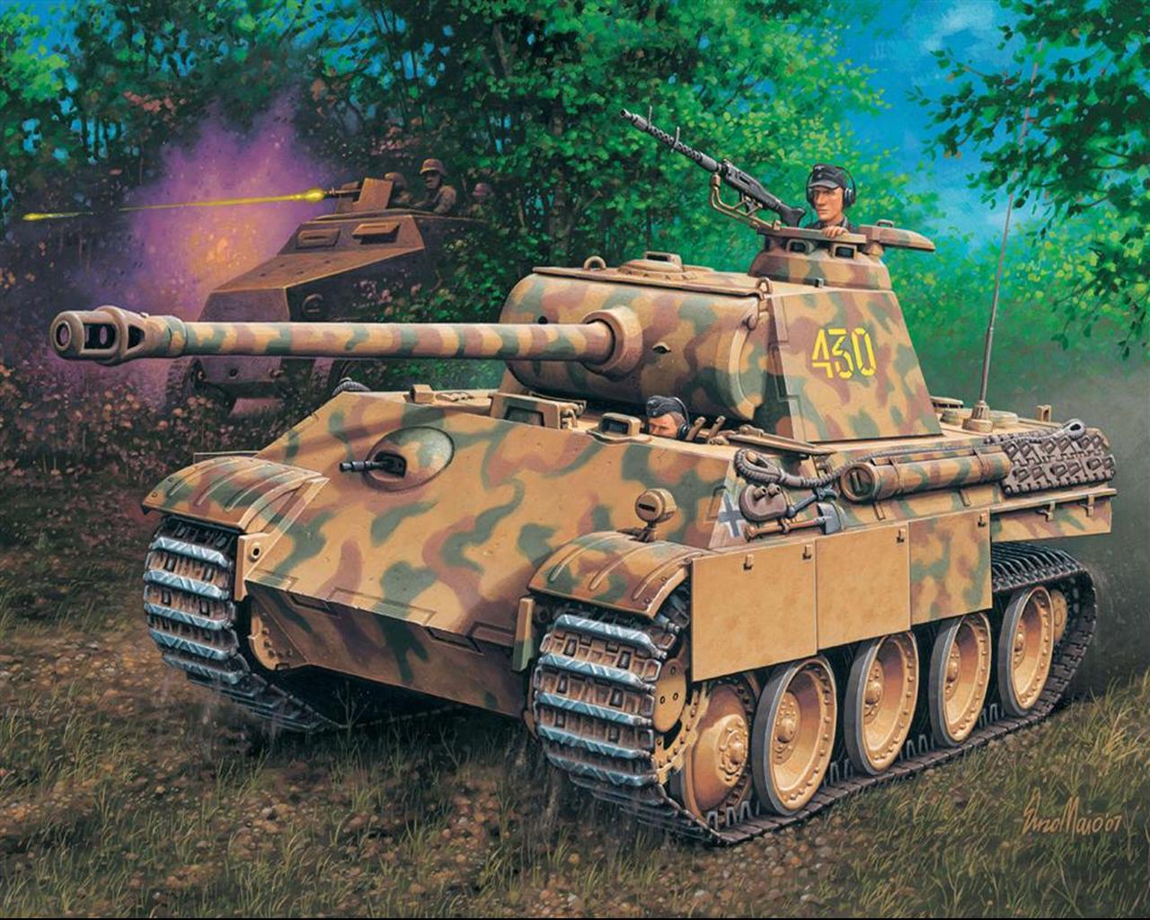 Картинка танк PzKpfw V Panther Ausf.G (Sd.Kfz. 171) Рисованные Армия