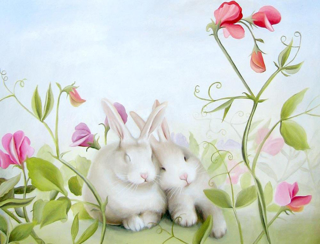 Зайка нежно. Заяц с цветком. Зайчик с цветочком. Зайчонок с цветами.