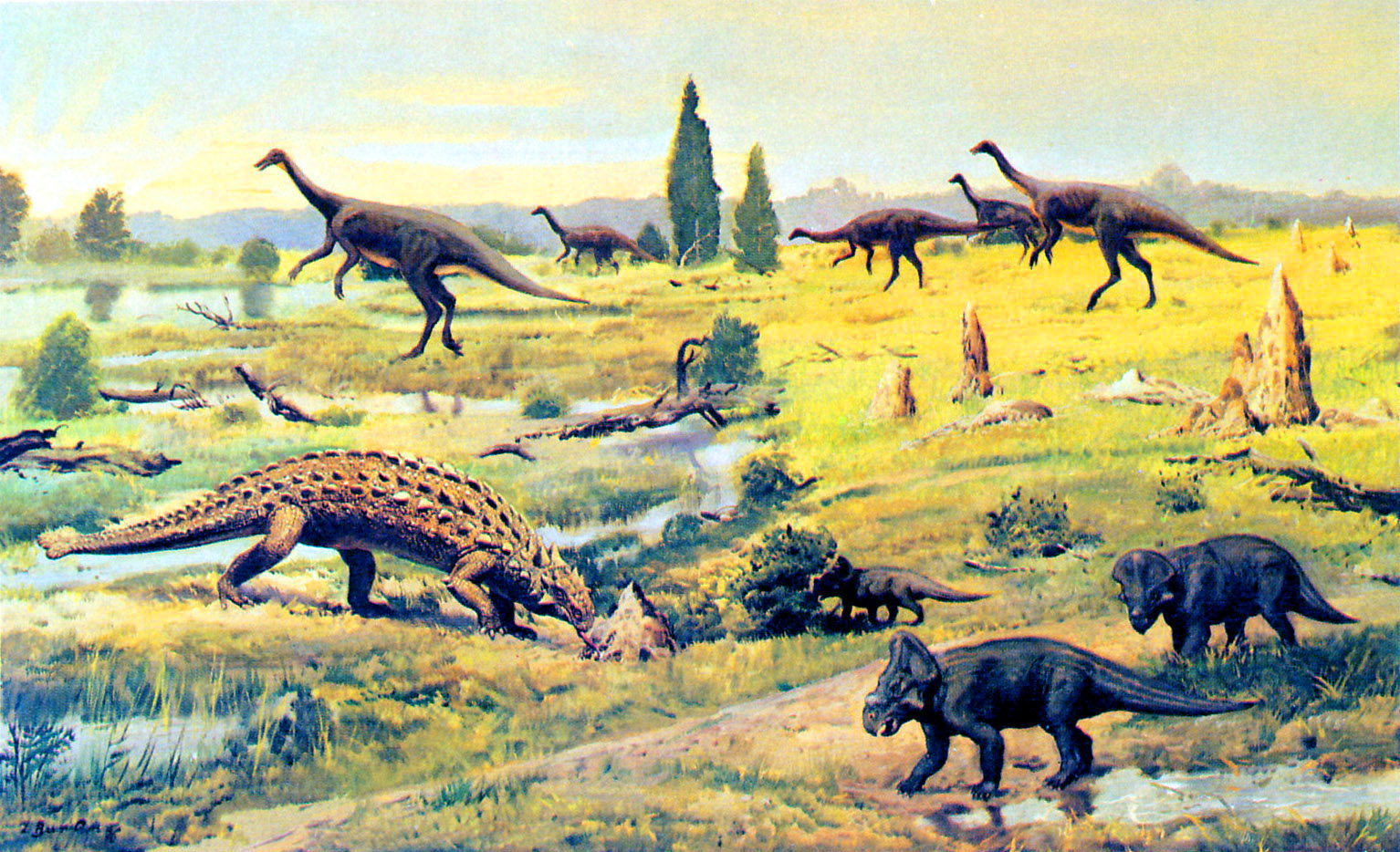 Появление динозавров эра. Зденек Буриан. Индрикотерий Зденек Буриан. Динозавры Триасового периода. Триасовый период Зденек Буриан.