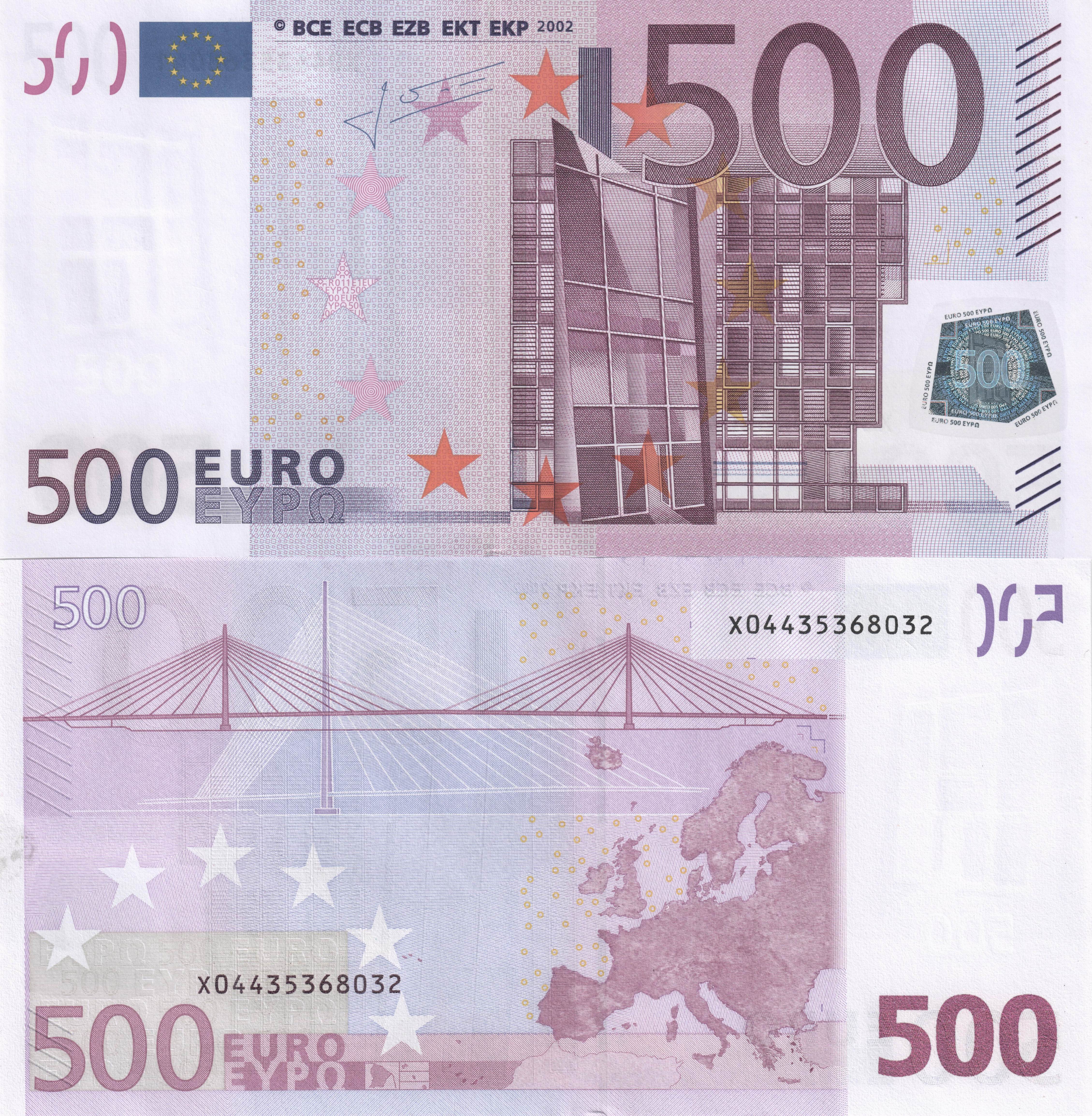 Купюра валют. 500 Евро купюра 2002. Банкнота 500 евро. 500 Евро купюра с двух сторон. Изображение 500 евро купюры.