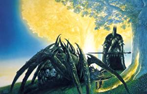 Bakgrunnsbilder John Howe Krigere Edderkopp Rustning Fantasy