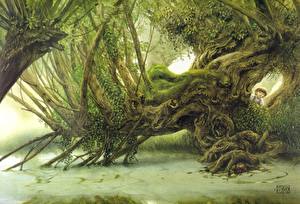 Bakgrunnsbilder John Howe Trær Fantasy