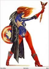 Bureaubladachtergronden Chris Achilleos Captain America superheld Witte achtergrond Fantasy Jonge_vrouwen
