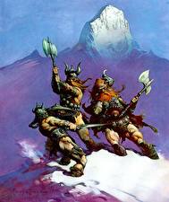 Fonds d'écran Frank Frazetta Guerriers Homme Hache de guerre Bagarre Fantasy