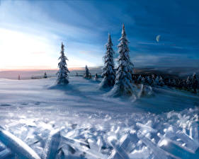 Papel de Parede Desktop Invierno Neve Picea Fantasia