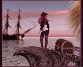 Hintergrundbilder Eve Hogan Piraten 3D-Grafik Mädchens