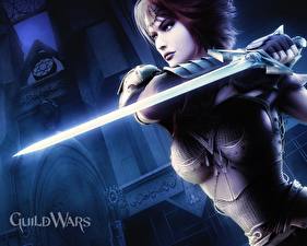 Bilder Guild Wars Rüstung Schwert computerspiel Mädchens