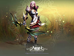 Hintergrundbilder Aion: Tower of Eternity Bogenschütze Bogen Waffen computerspiel Mädchens