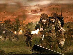 Bureaubladachtergronden Brothers in Arms Oorlog Soldaat Militaire helm Helm videogames Militair