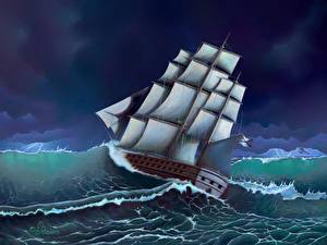 Bakgrunnsbilder Et skip Seilskip Bølger