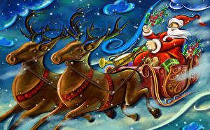 Картинки Новый год Праздники Дед Мороз Санки