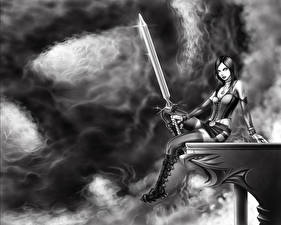 Bilder Krieger Schwert Fantasy Mädchens