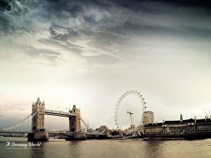 Papel de Parede Desktop Reino Unido Roda-gigante Londres Cidades