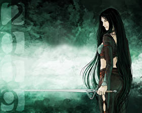 Desktop hintergrundbilder Krieger Schwert Fantasy Mädchens