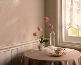 桌面壁纸，，室內，桌子，茶杯，花瓶，