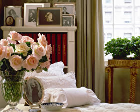 桌面壁纸，，室內，玫瑰，花瓶，