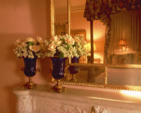 桌面壁纸，，室內，玫瑰，鏡子，花瓶，
