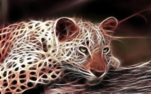 Фотография Большие кошки Леопард Рисованные Животные