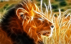 Wallpapers Big cats Lions Painting Art Animals