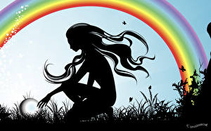 Pictures Silhouette Rainbow young woman