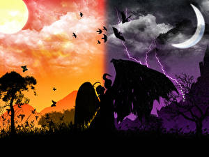 Fonds d'écran Image vectorielle Anges Silhouette Nature Fantasy