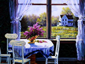 Wallpapers Interior Pictorial art Table Chairs Window