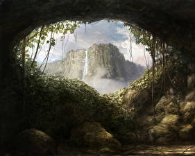 Desktop hintergrundbilder Fantastische Welt Höhle Fantasy