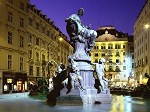 桌面壁纸，，雕塑，奥地利，喷泉，維也納，Donnerbrunnen，城市