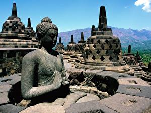 Fondos de escritorio Esculturas Indonesia Borobudur Java Ciudades