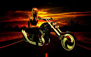 Desktop hintergrundbilder 3D-Grafik Motorrad Mädchens