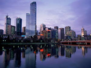 Bakgrundsbilder på skrivbordet Australien Himmel Floder Molnen  stad