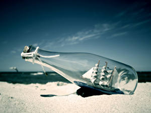 Pictures Creative Ships Sailing Bottles Sand Nature