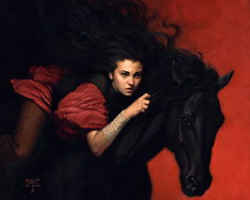 Hintergrundbilder Pferde Fantasy Mädchens