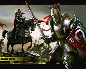 Papel de Parede Desktop Guerreiros Cavalos Armadura Espadas Escudo Fantasia