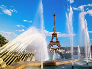 Papel de Parede Desktop França Chafariz Torre Eiffel Paris Cidades