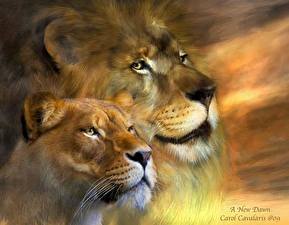 Картинки Большие кошки Львы Рисованные Животные