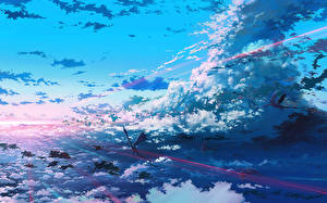 Bakgrundsbilder på skrivbordet Himmel Molnen Anime