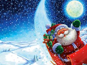 Картинки Праздники Новый год Санта-Клаус Санки