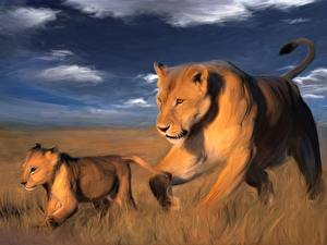 Bureaubladachtergronden Pantherinae Leeuwen De leeuwin