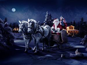 Images Holidays New year Santa Claus Sleigh