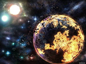 Bureaubladachtergronden Planeten Planetoïden Ster Ruimte
