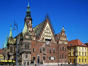 Bureaubladachtergronden Huizen Polen Wrocław Town Hall een stad