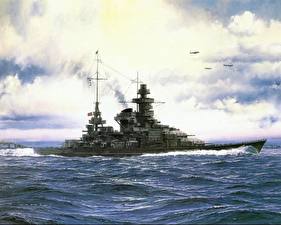 デスクトップの壁紙、、船、描かれた壁紙、KMS Scharnhorst、陸軍