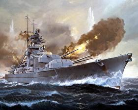 桌面壁纸，，船，绘制壁纸，KMS Bismarck，陆军