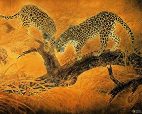 Обои Большие кошки Рисованные Леопарды Животные
