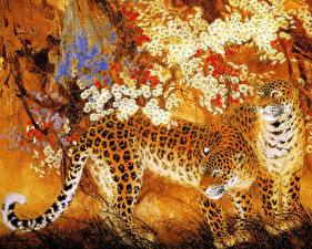 Fondos de escritorio Grandes felinos Dibujado Leopardo un animal