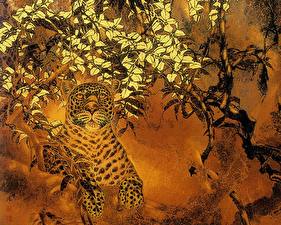 Fotos Große Katze Gezeichnet Leopard Tiere