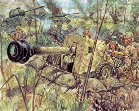 Sfondi desktop Soldati Disegnate Tedeschi German PAK 40 AT Gun W/SER Esercito